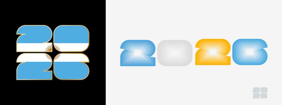 Year 2026 with flag of Argentina and in color palate of Argentina flag. Happy New Year 2026 in two different style. vector