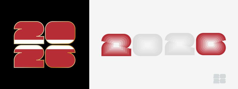 Year 2026 with flag of Latvia and in color palate of Latvia flag. Happy New Year 2026 in two different style. vector