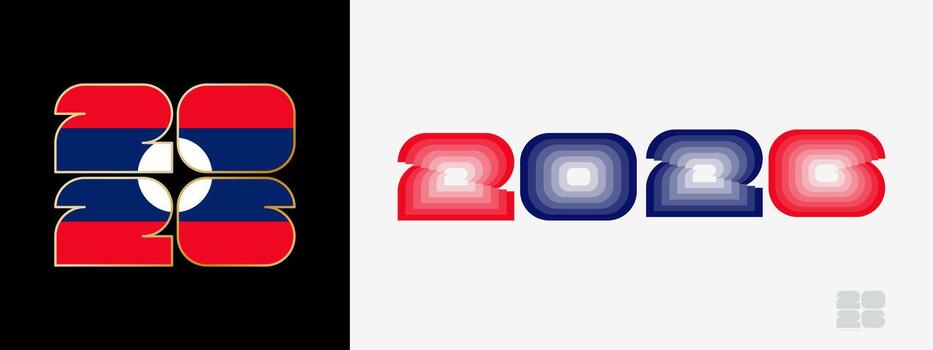 Year 2026 with flag of Laos and in color palate of Laos flag. Happy New Year 2026 in two different style. vector