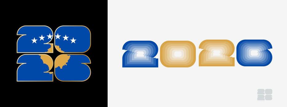 año 2026 con bandera de Kosovo y en color paladar de Kosovo bandera. contento nuevo año 2026 en dos diferente estilo. vector