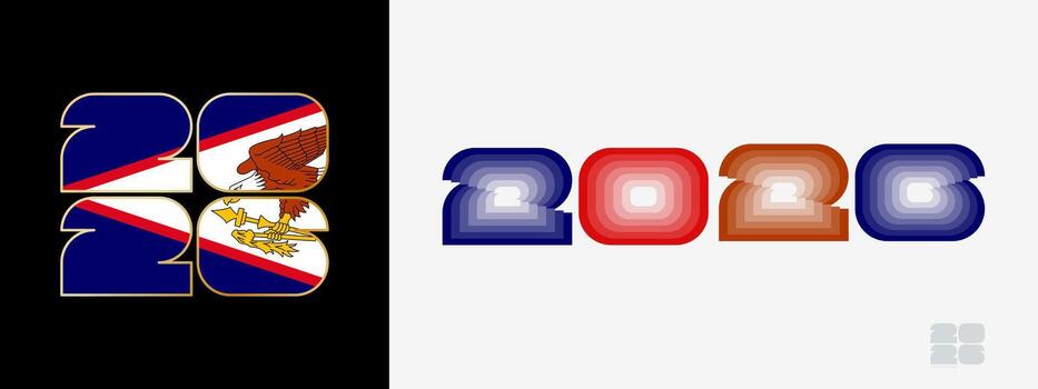 Year 2026 with flag of American Samoa and in color palate of American Samoa flag. Happy New Year 2026 in two different style. vector
