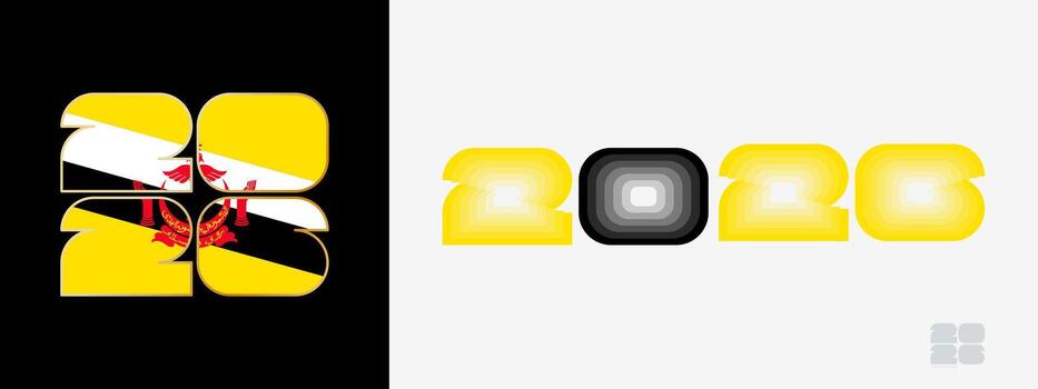Year 2026 with flag of Brunei and in color palate of Brunei flag. Happy New Year 2026 in two different style. vector