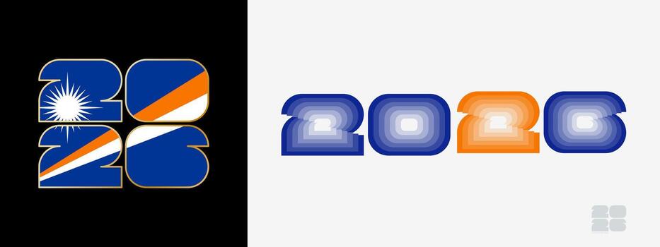 Year 2026 with flag of Marshall Islands and in color palate of Marshall Islands flag. Happy New Year 2026 in two different style. vector