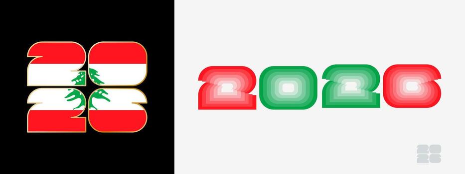 Year 2026 with flag of Lebanon and in color palate of Lebanon flag. Happy New Year 2026 in two different style. vector