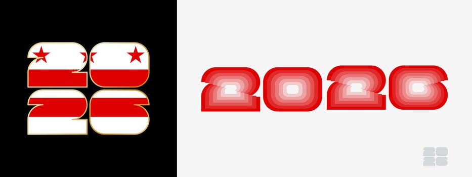 Year 2026 with flag of District of Columbia and in color palate of District of Columbia flag. Happy New Year 2026 in two different style. vector