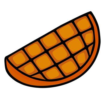 Stylized illustration of a ripe mango slice with segmented pulp and a thick rind, isolated on a clean white background. vector