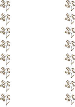 Elegant border design featuring stylized oat stalks with golden grains and thin brown stems, creating a subtle yet decorative frame. vector