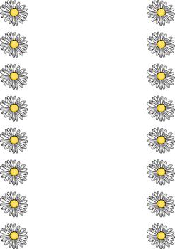 Decorative border composed of hand-drawn white daisies with yellow centers, arranged vertically along the left and right edges of a blank white space. vector