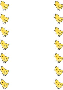 Adorable chicks arranged in a charming border with a white background, perfect for spring and Easter themes. vector