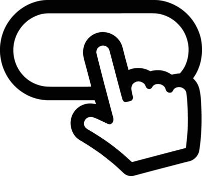 Black hand pointer finger touching a rounded rectangle button on white background click vector