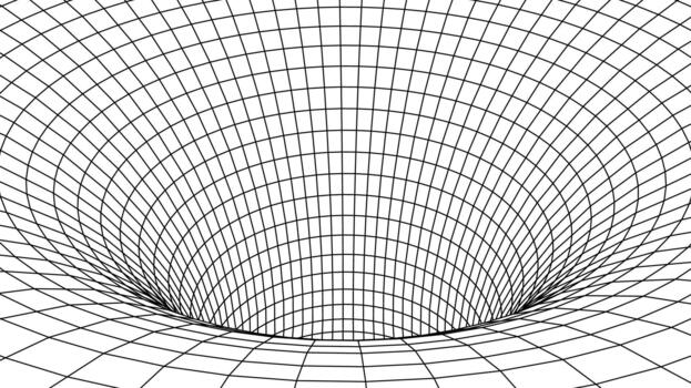 Abstract Geometric Grid Tunnel With Warped Lines Creating A Deep 3D Perspective Illusion, Perfect For Futuristic Design, Technology Themes, And Scientific Concepts. Illustration. vector