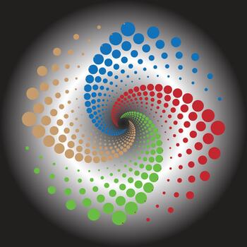 un vistoso espiral con puntos en un negro antecedentes vector