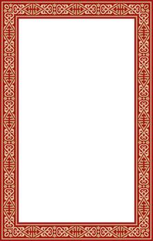 kazakh nacional cuadrado oro marco rojo ornamento. étnico modelo. rectángulo reflejando nómada cultura. adecuado para diseño y textiles. vector