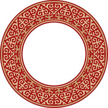 kazakh nacional, redondo oro marco con rojo ornamento. étnico modelo. el circulo anillo refleja nómada cultura. adecuado para diseño y textiles. vector