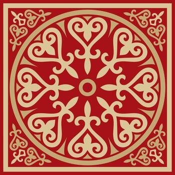 kazakh nacional cuadrado oro marco ed ornamento. étnico modelo. rectángulo reflejando nómada cultura. adecuado para diseño y textiles. vector