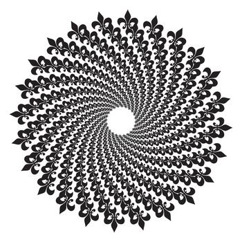 a black and white circular design with a spiral pattern vector