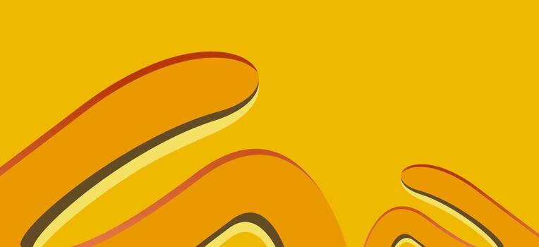 Abstract background with dynamic wavy lines and curved shapes in warm yellow and orange tones, creating a retro banner design. vector