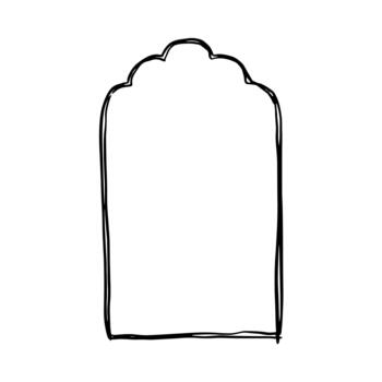 Hand drawn frame with a scalloped header. Black line drawn. vector