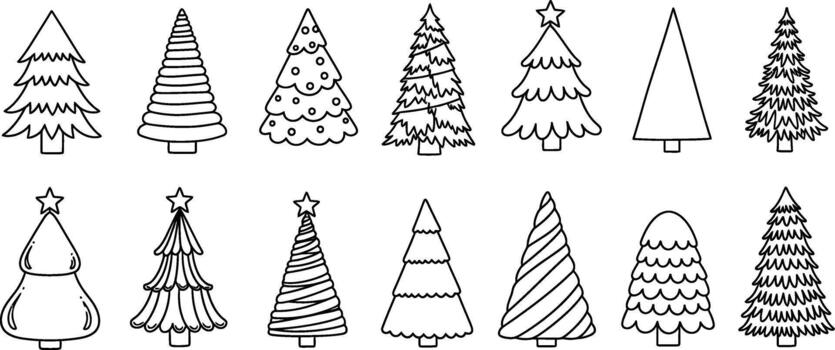 Navidad arboles en diferente formas y tamaños vector