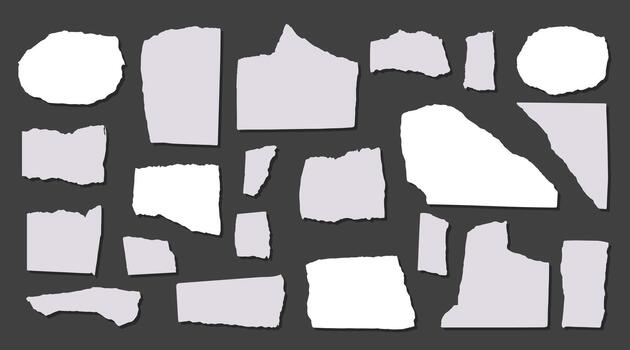 A set of hand-drawn torn paper. Blank paper notes for messages. Flat illustrations for paper reminders. vector