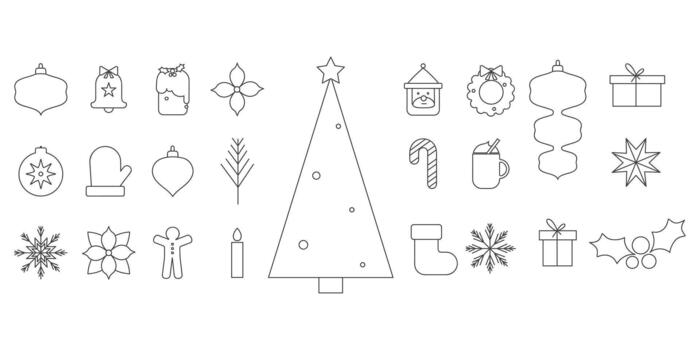 New Year's linear icons. A set of Christmas elements in a geometric style. vector