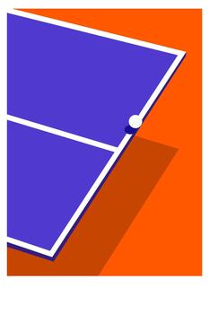 púrpura ping pong mesa con un angular sombra y blanco pelota. vector