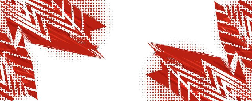 resumen grunge antecedentes en Deportes tema con rojo cepillo golpes y trama de semitonos modelo en blanco antecedentes. rasguño y textura elementos para diseño vector