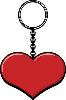 Red heart keychain with a metal chain without background. vector