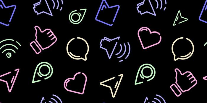 Seamless pattern of line icons for social media and mobile interface with various symbols, for wallpapers, web backgrounds, UI design, app themes, and digital marketing. illustration vector