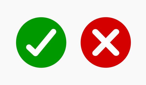 Red cross and check mark sign, a red grunge x, check mark and cross mark isolated, Check mark and red cross icon vector