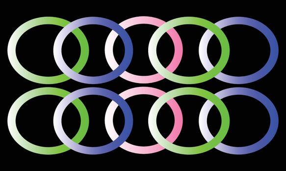 Colorful Interlocking Rings- Vibrant Abstract Circles in Rainbow Gradient on Black Background vector