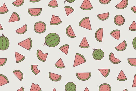 illustration featuring pattern of watermelon slices in various shapes and sizes, perfect for summer-themed designs. Includes whole and bitten pieces on a light background. vector