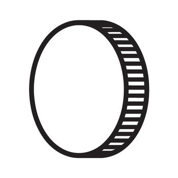 Minimalist black outline coin icon with a reeded edge symbolizing currency payment and financial transactions in a clean modern digital graphic style perfect for economic concepts and banking designs vector