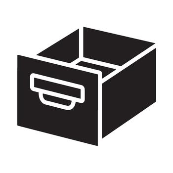 Minimalist black icon of an open office drawer ready for organizing documents and files symbolizing efficient storage accessibility and data management in a modern workspace environment vector