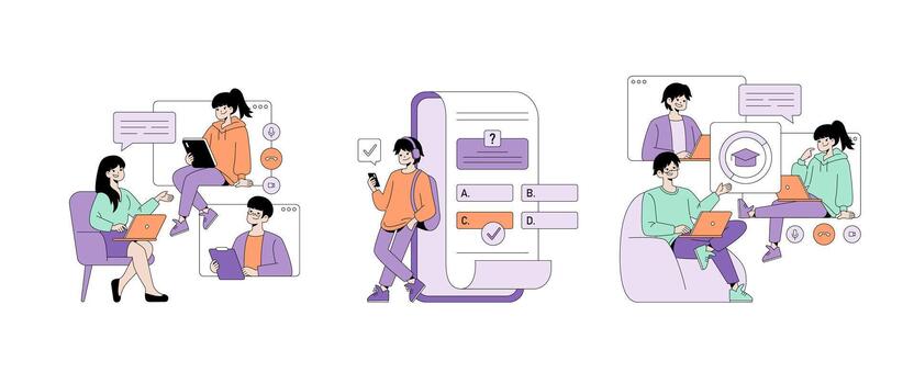 Students engaging in digital learning activities vector