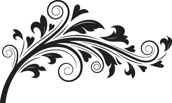 Black Flourish Swirls and Leaves Design Element on White Background scroll vine vector