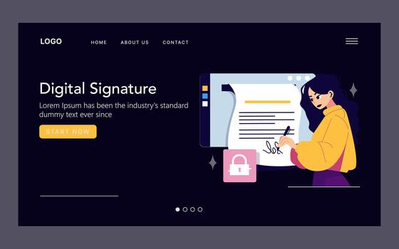 Digital signature illustration on a dark background vector