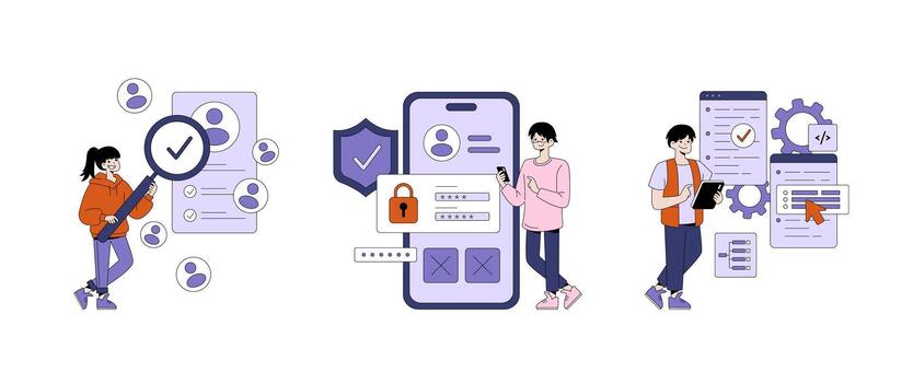 trabajo en equipo en digital seguridad y desarrollo ilustración vector