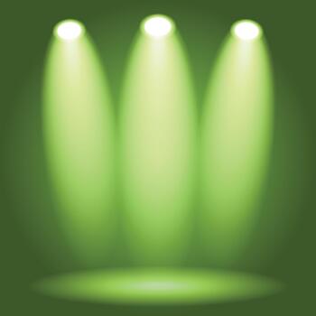 Vibrant green spotlight beams illuminate an empty studio background, ideal for product display or abstract concepts. vector