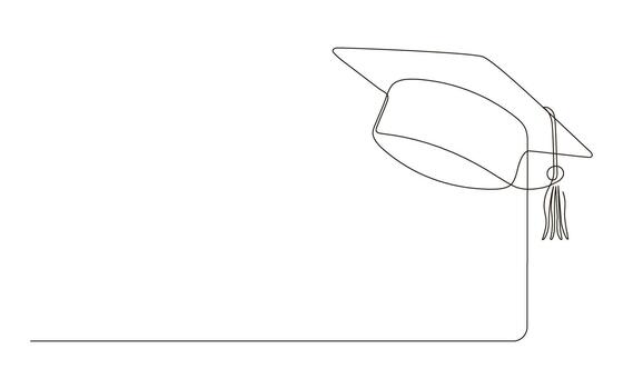 graduación gorra continuo uno línea dibujo. festivo graduación desde universidad. aislado ilustración con Copiar espacio vector