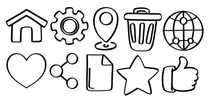 conjunto de mano dibujado sitio web interfaz línea tema aislado vector