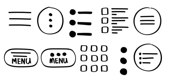 conjunto de mano dibujado menú botones tema aislado vector