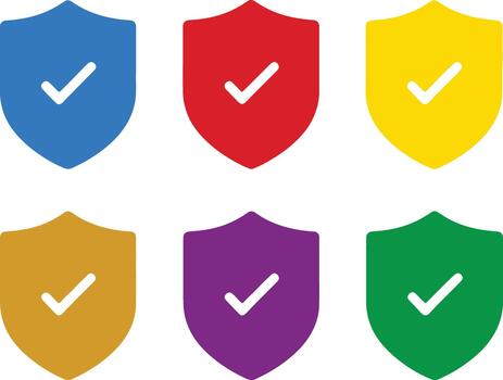 Colorful shield check icons for security verification, trusted protection, branding, and design vector