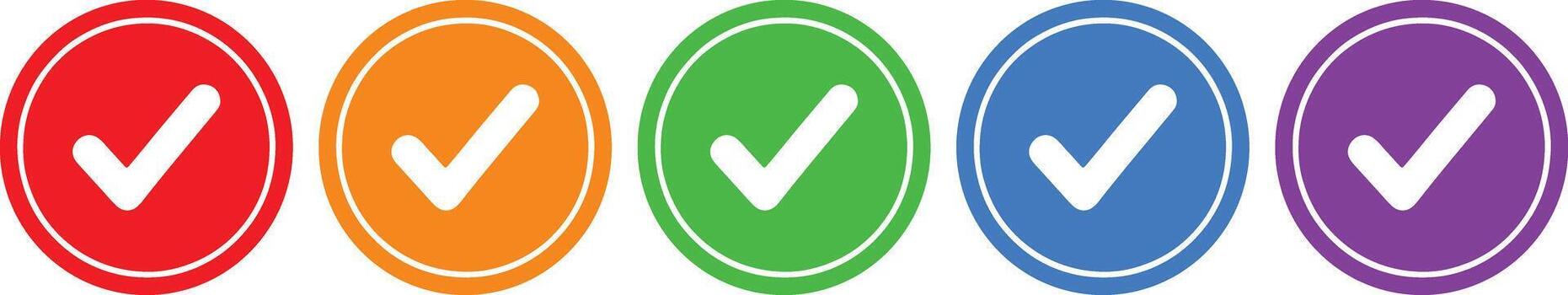 vistoso circulo marca de verificación íconos para aprobaciones tareas, recordatorios, aplicaciones, marca, y diseño vector