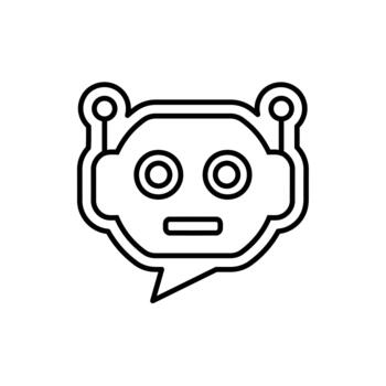 Simple line art robot head icon with speech bubble vector