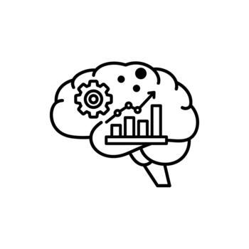 cerebro con crecimiento gráfico y engranaje icono representando aprendizaje y desarrollo vector