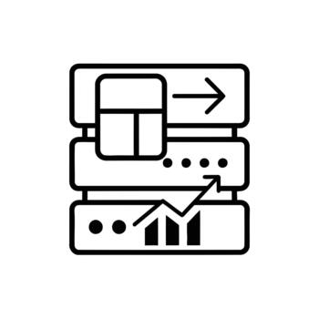 datos migración y análisis icono con servidores y cartas vector