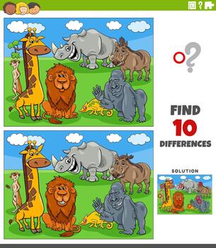 Find differences puzzle with animals vector