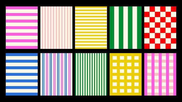striped background frames with abstract wavy lines and curved shapes. Playful retro borders for posters, invites, social media. vector
