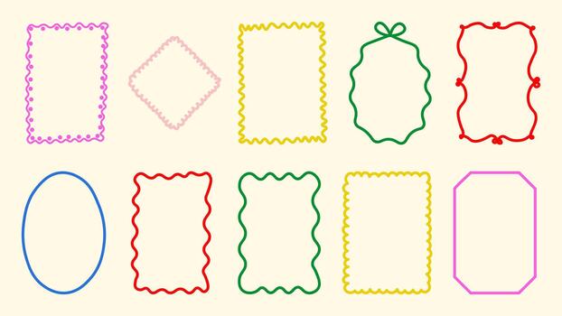 Playful geometric frame set with curved edges and funky shapes. Perfect for notes, posters, stickers and retro-inspired layouts vector